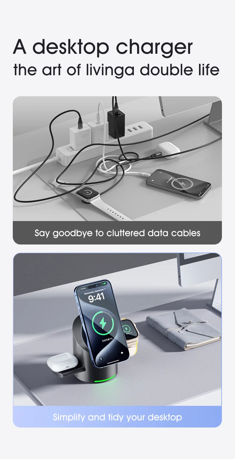 3 In 1 Magnetic Touch Button Wireless Charger For Android iPhone iWatch