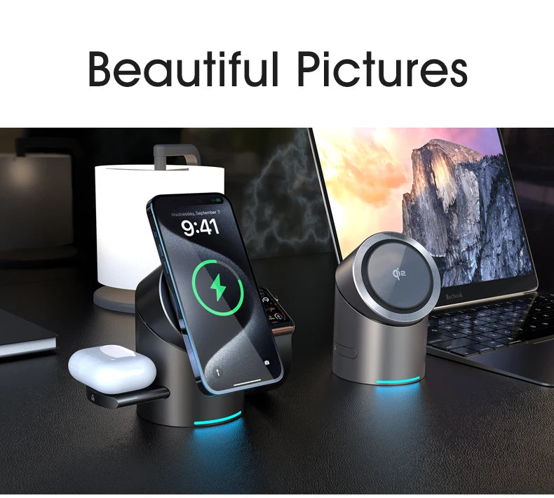 3 In 1 Magnetic Touch Button Wireless Charger For Android iPhone iWatch