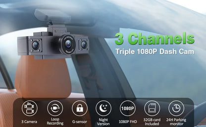 Framefox 3Channel Dash Cam  Black Box 3 Cameras