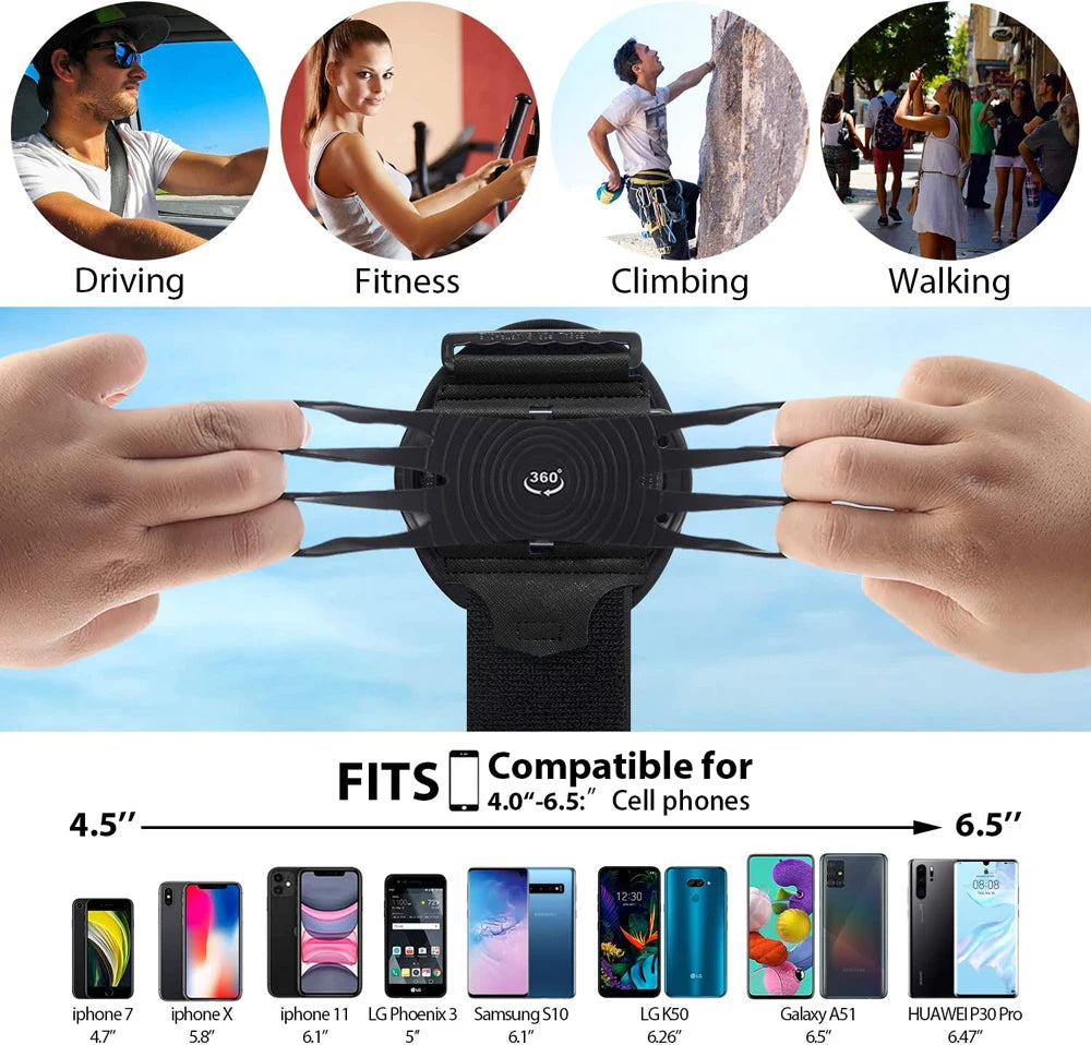 Running Wristband Phone Holder 360°Rotation Detachable Sports