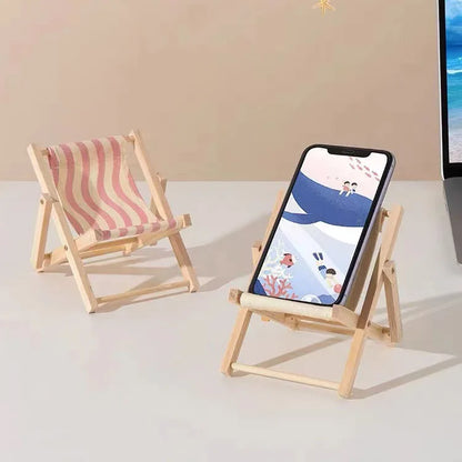 Wood Chair Shape Mobile Phone Stand Beach chair Desktop