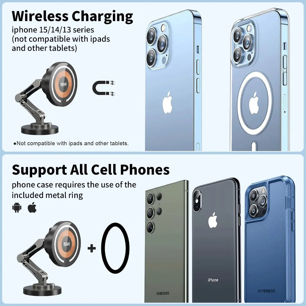 Magnetic Car Phone Holder Mount Wireless Charger Fast Charging