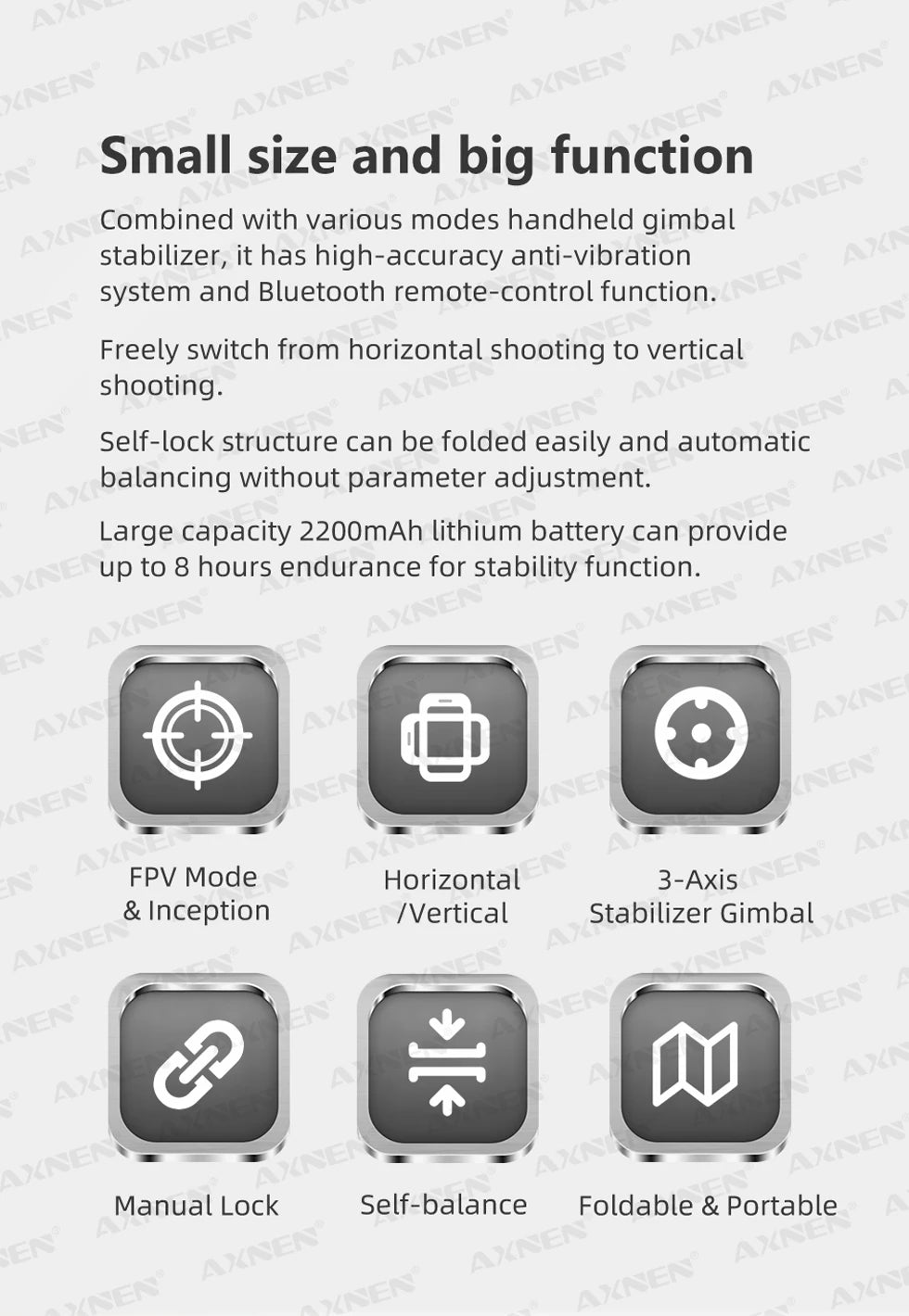 AXNEN 3-Axis Gimbal Handheld Self Stabilizer with Tripod