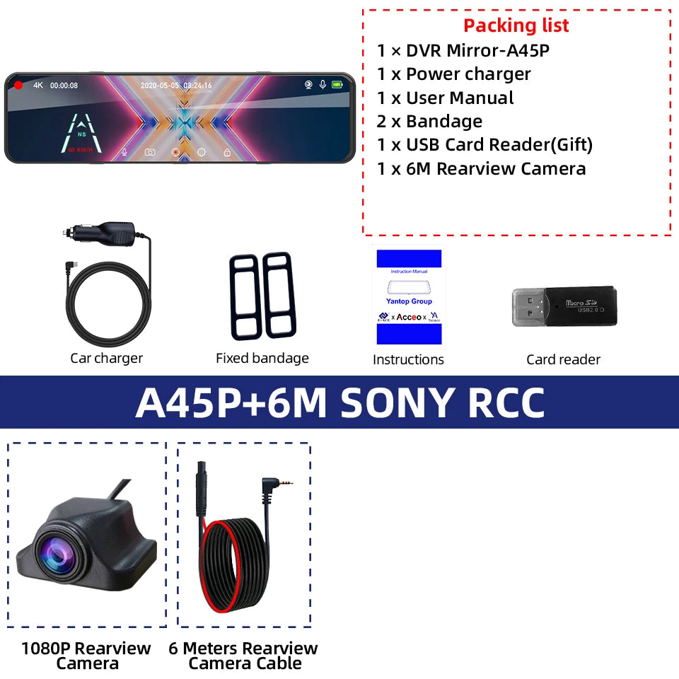 4K Rearview Mirror Driving Recorder HD Night Vision Loop