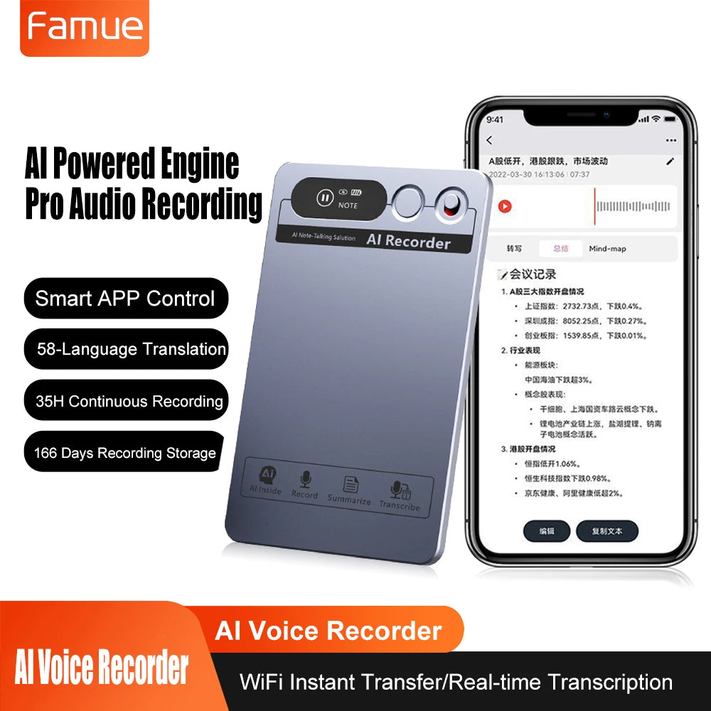AI Voice Recorder Min Magnetic Powerd ChatGPT-4 App Translator