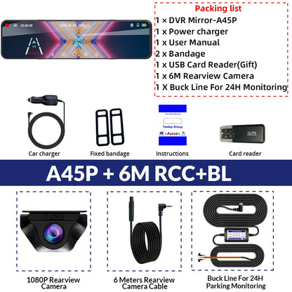4K Rearview Mirror Driving Recorder HD Night Vision Loop