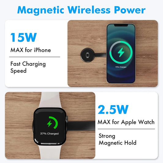 2 in 1 Wireless Charging Station Fast Magnetic Foldable