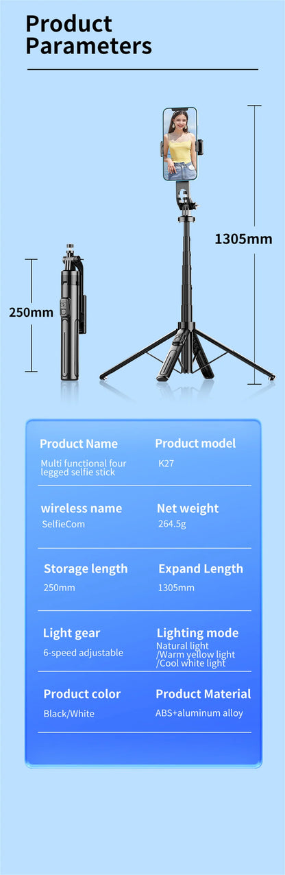 130cm Long Selfie Stick Tripod Extendable Wireless Bluetooth