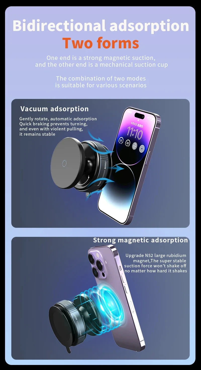 Universal Vacuum Car Magnetic Phone Holder Foldable Suction Cup