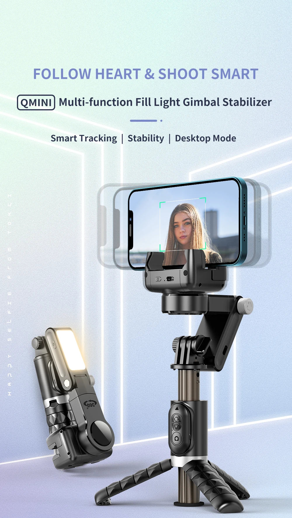 Bluetooth Smartphone Gimbal Stabilizer with Extendable Stick