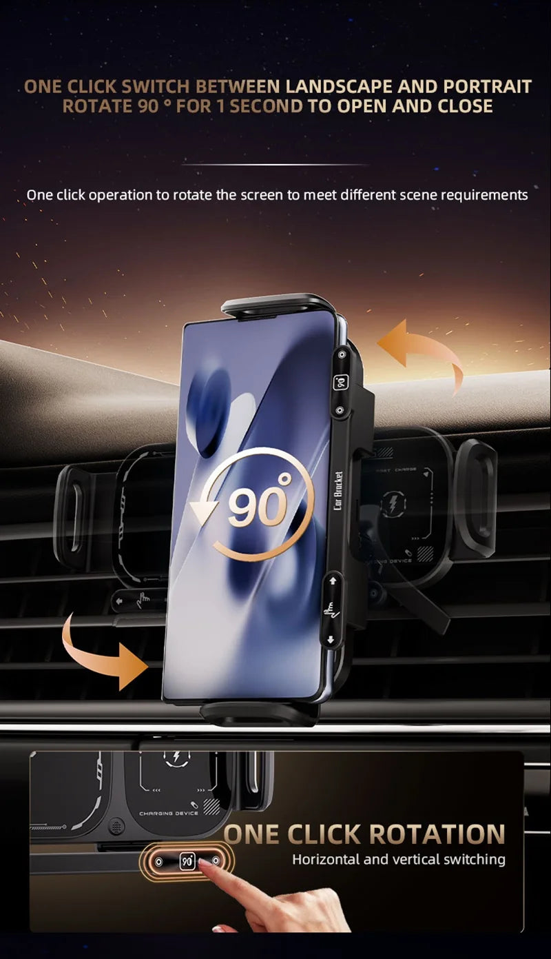 2 IN1 Car Wireless Charger Phone Holder Touch Rotate Stand