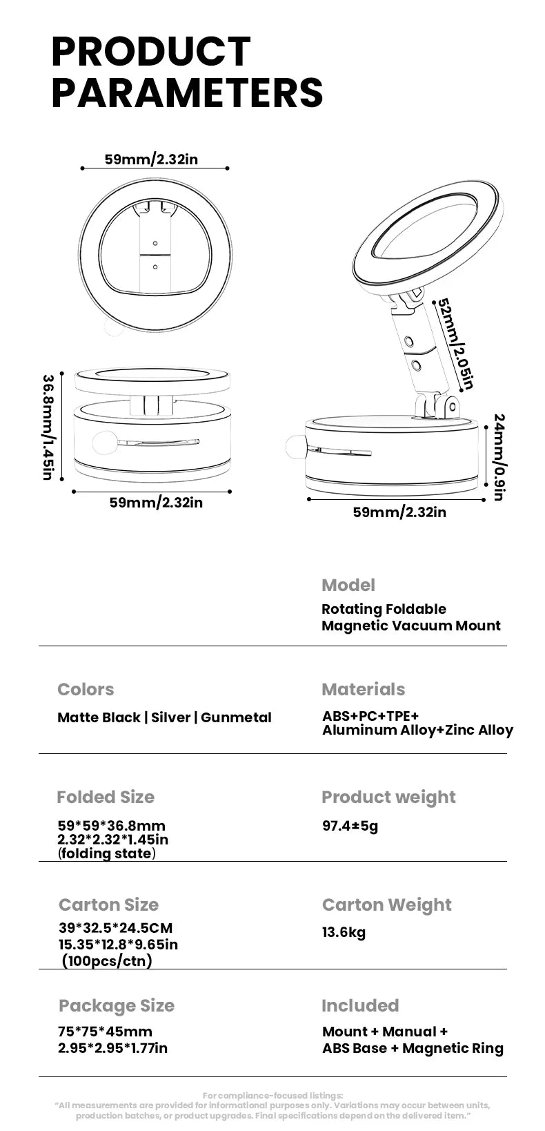 Mobile Phone Stand Vacuum Adsorption Foldable Rotation