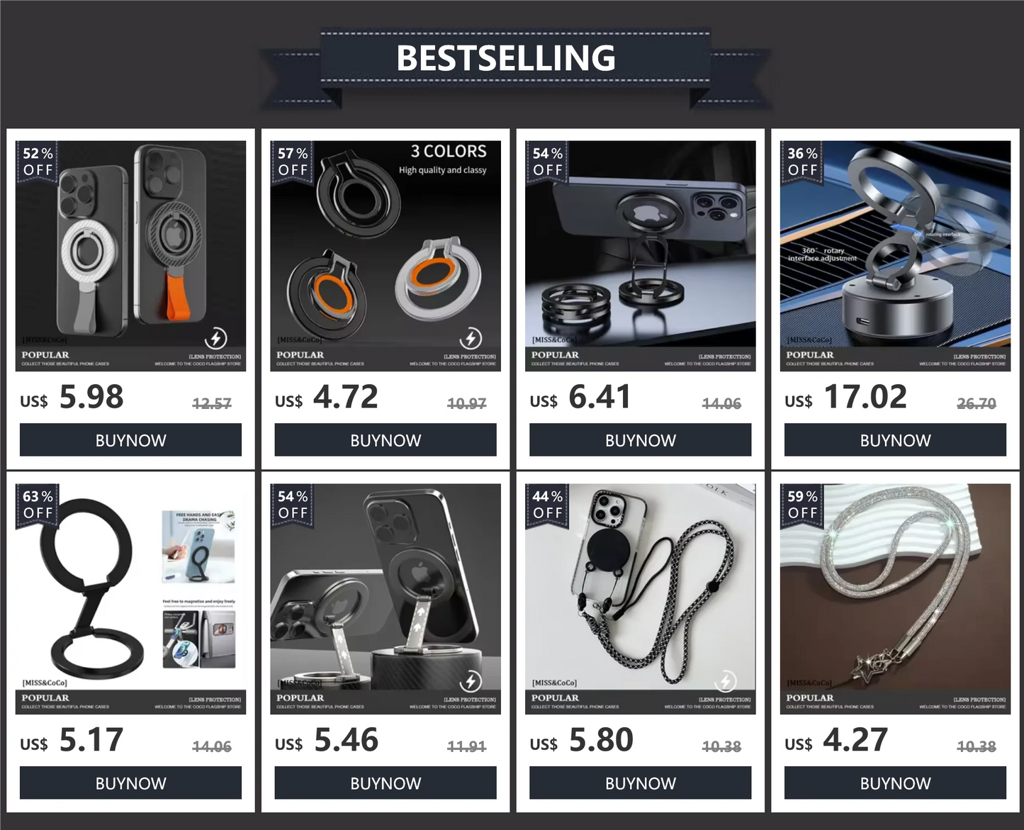 Double-Sided Magnetic Phone Ring Holder for MagSafe Kickstand