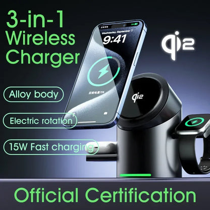 3 In 1 Magnetic Touch Button Wireless Charger For Android iPhone iWatch