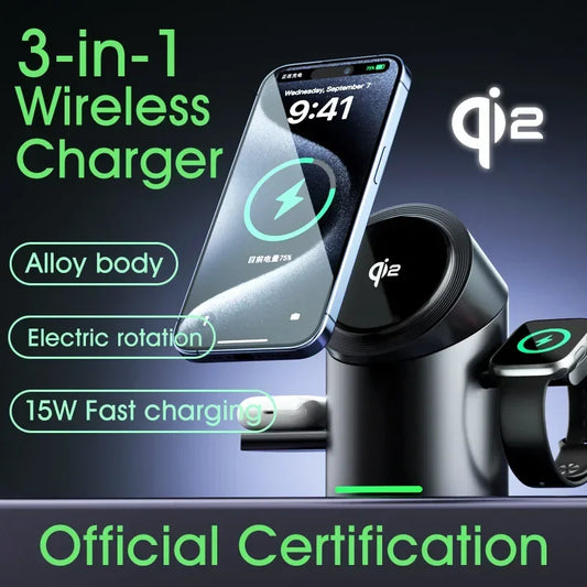3 In 1 Magnetic Touch Button Wireless Charger For Android iPhone iWatch
