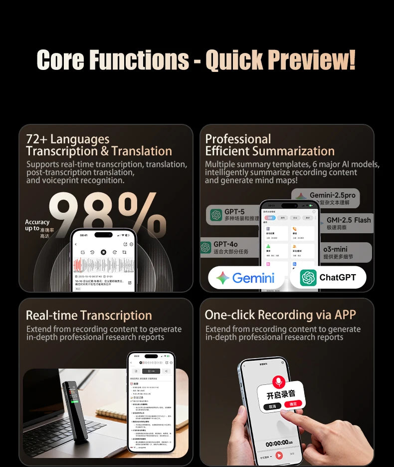 Famue Ai Voice Recorder with Text Transcription Mini Portable
