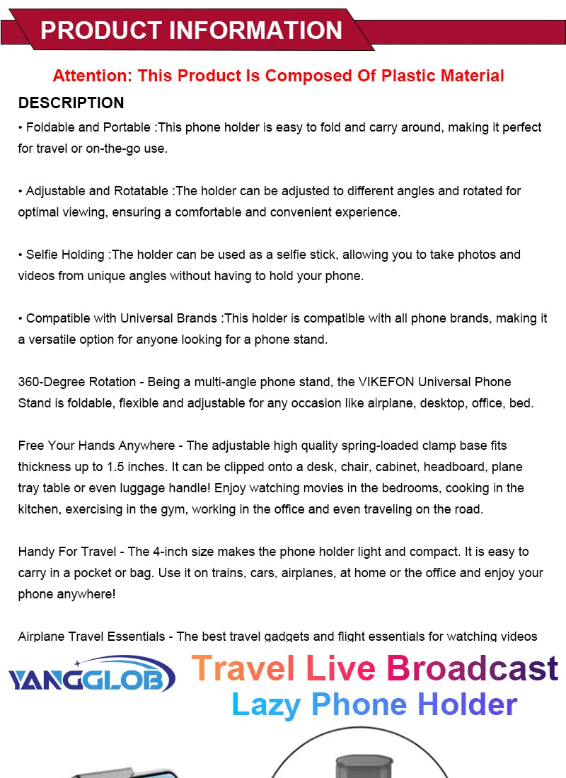 Airplane Phone Holder Portable Travel Stand Desk Flight Foldable