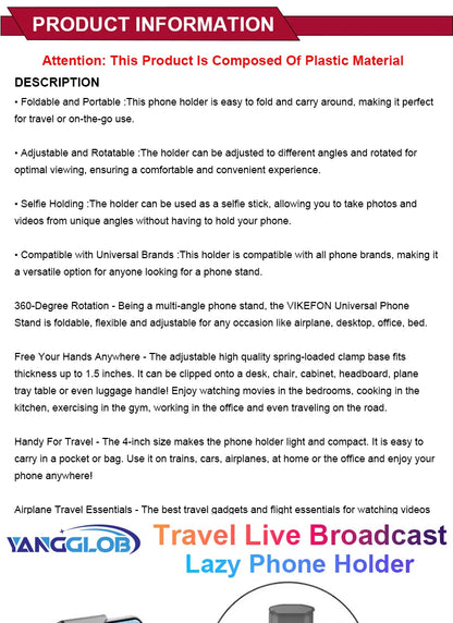 Airplane Phone Holder Portable Travel Stand Desk Flight Foldable