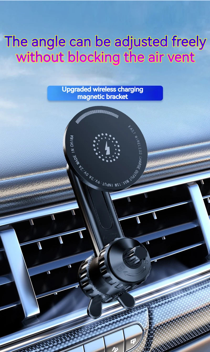 15W Car Magnetic Wireless Charger Holder with Metal Body - Fits Vent