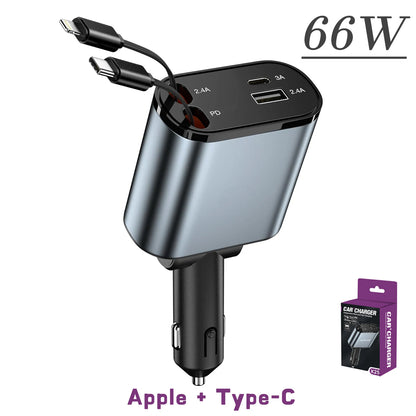 4 IN 1 Retractable Car Charger Mobile Phone USB PD Type C