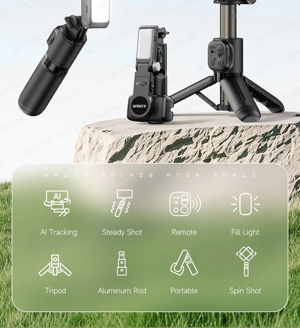 AXNEN AI Desktop Gimbal Tripod Extendable Selfie Stick