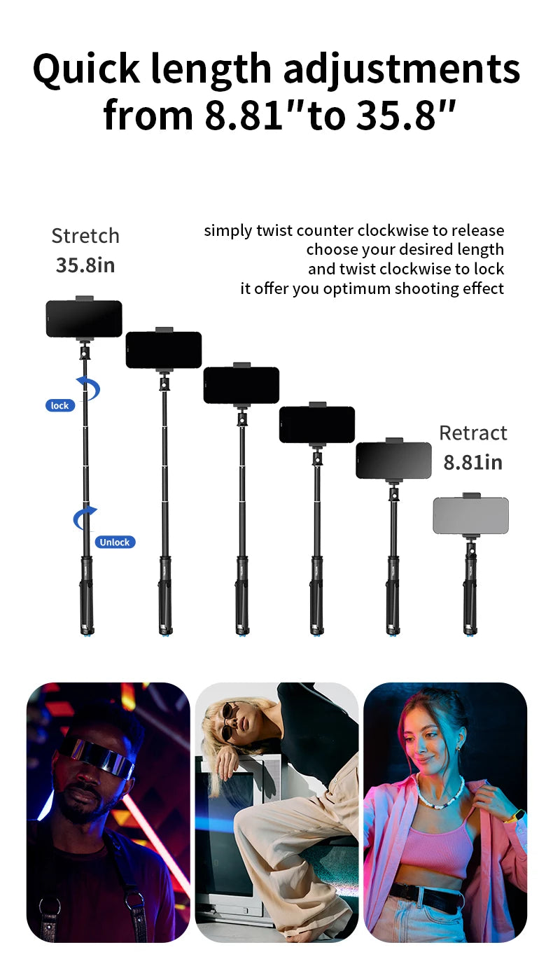 TELESIN For GoPro Selfie Stick Foldable Tripod Phone Holder