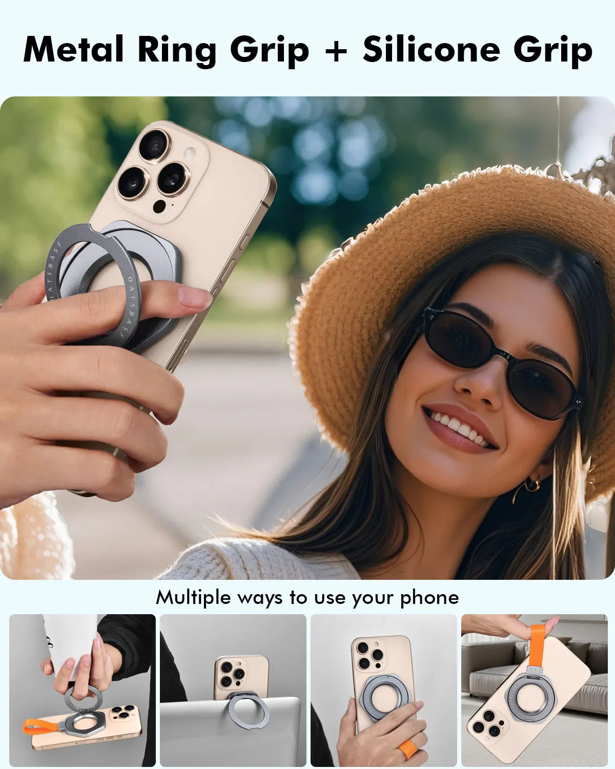 Metal Magnetic Phone Stand Adjustable with Silicone Lanyard