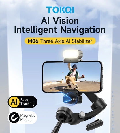 Foldable 3-Axis Phone Gimbal Stabilizer with Telescopic Rod