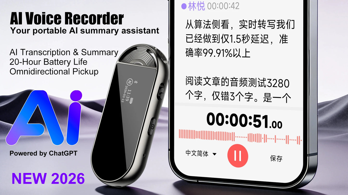 Upgraded AI Voice Recorder, 72 Languages, 99.91% Accuracy