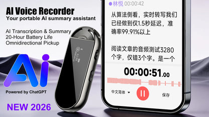 Upgraded AI Voice Recorder, 72 Languages, 99.91% Accuracy