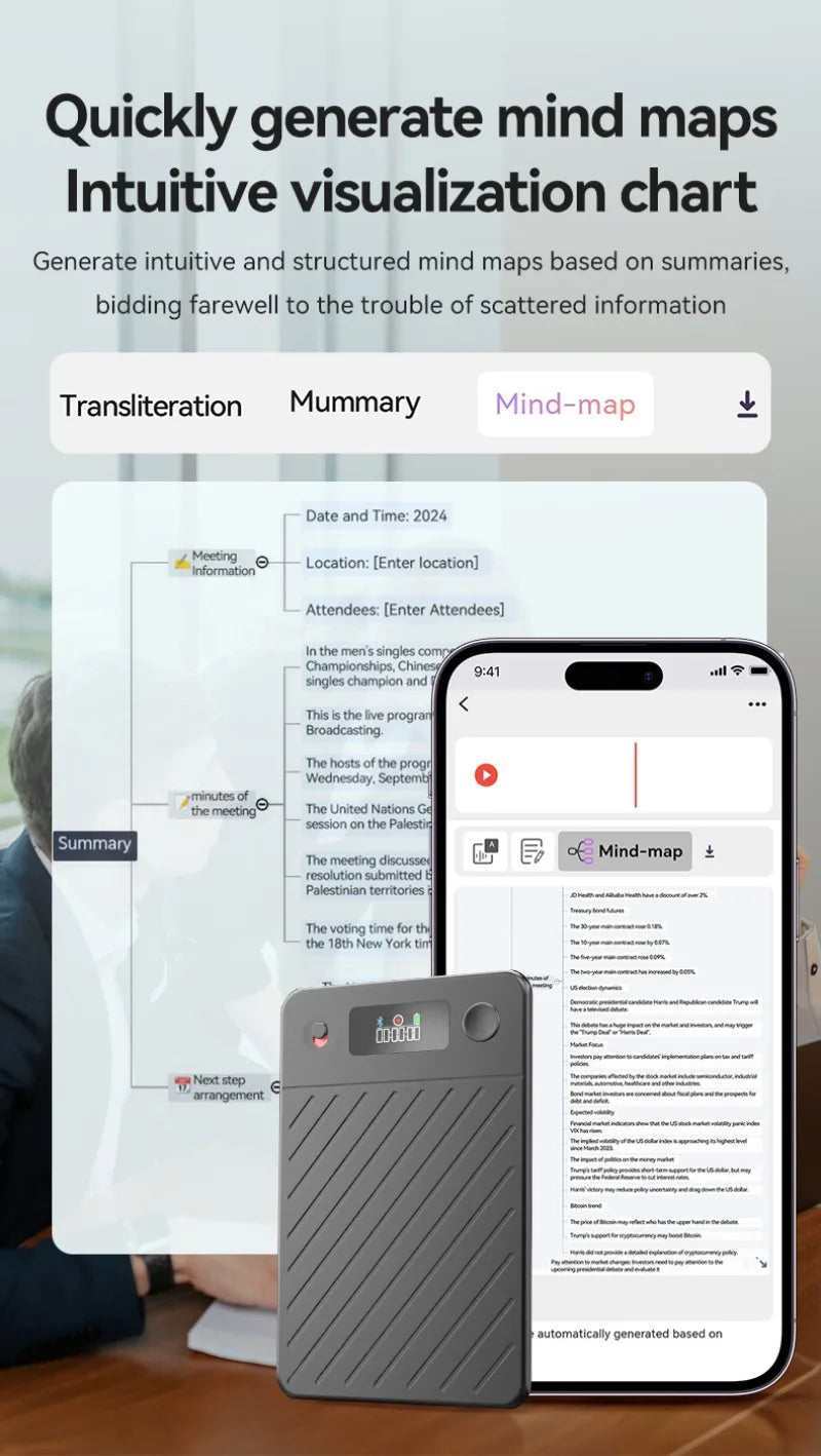 AI Voice Recorder with Display Screen 8-256GB Intelligent Note