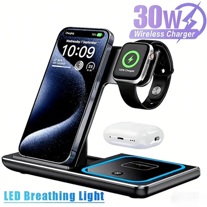 30W 3 in 1 Night Light Wireless Charger Stand Charging Station