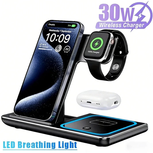 30W 3 in 1 Night Light Wireless Charger Stand Charging Station