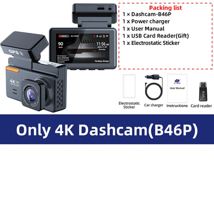 E-ACE Dash Cam 4K 3 Inch Mini Car Dvr Dual Lens