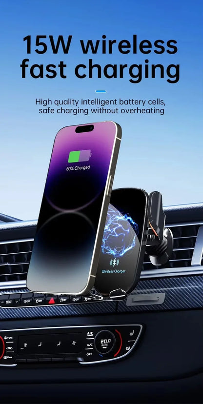 Wireless Car Charger Fast Charge Manual Clamping Air Vent