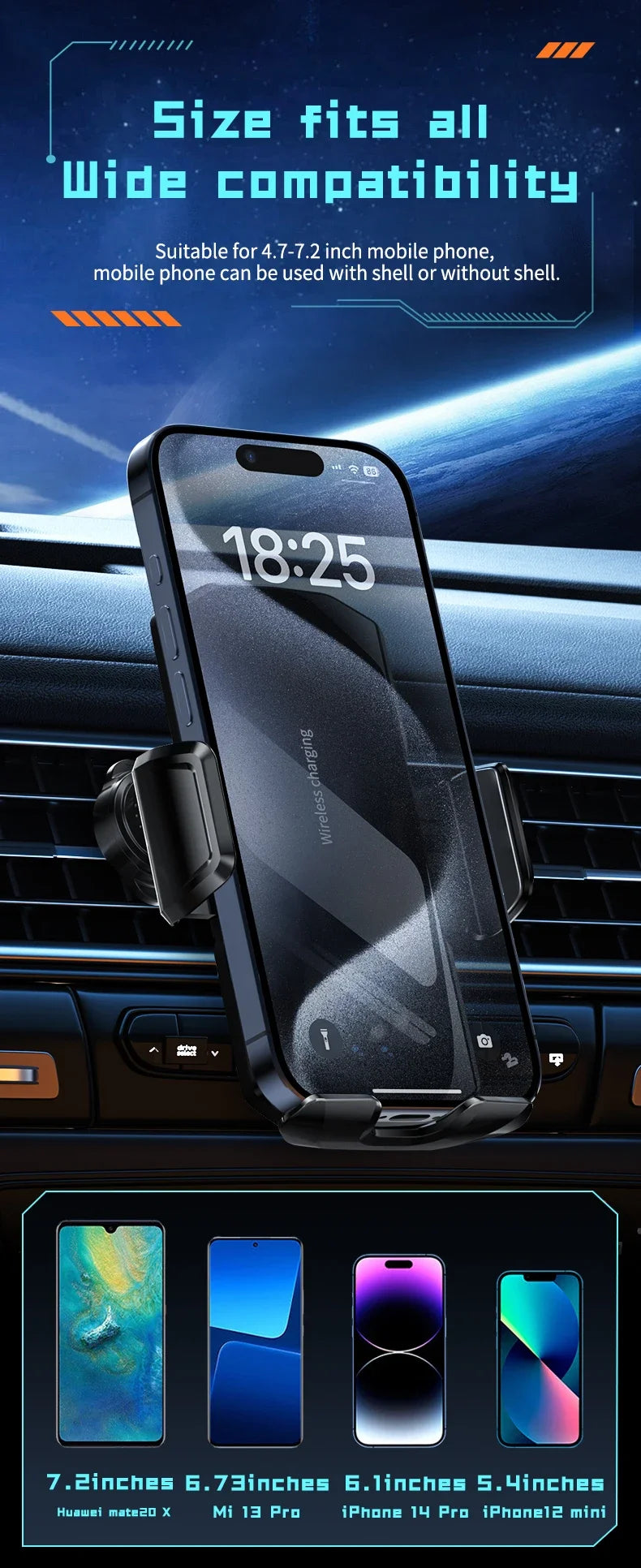 Wireless Car Air Vent Phone Holder 15W Fast Charging