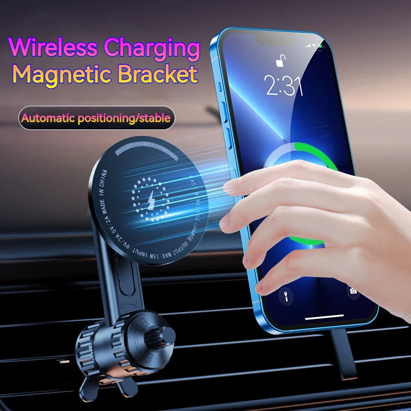 15W Car Magnetic Wireless Charger Holder with Metal Body - Fits Vent