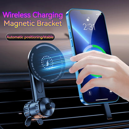 15W Car Magnetic Wireless Charger Holder with Metal Body - Fits Vent