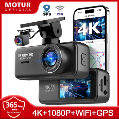 4K UHD WiFi Dash Cam for Car DVR Camera Front and Rear Dual Video