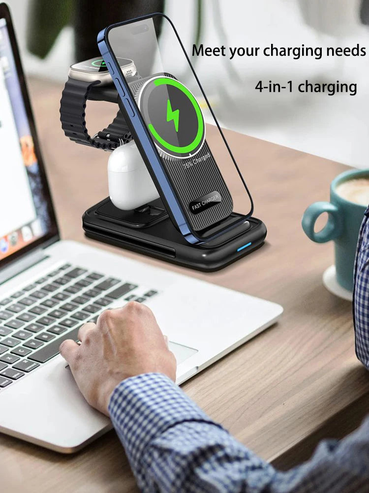 15W 4 in 1 QI2 Magnetic Folding Wireless Charger Fast Charging