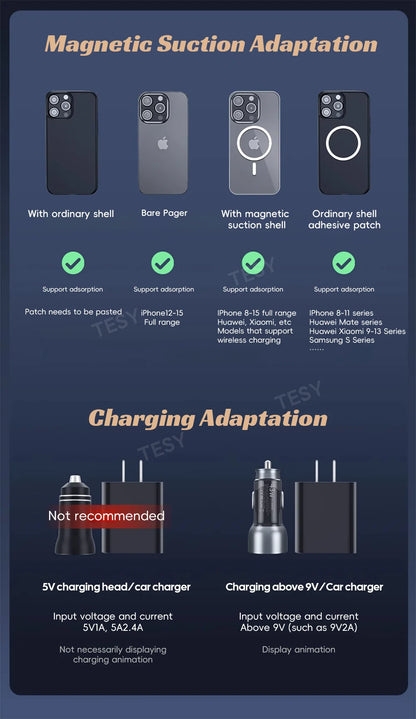 Car Phone Mount Holder 15W Magnetic Magsafe Wireless Charger