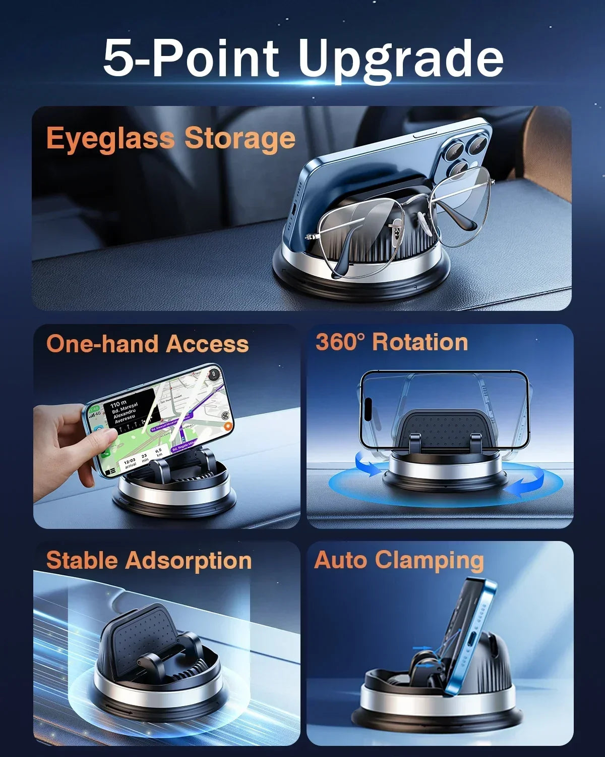 Car Phone Mount Holder for Dash One-Handed