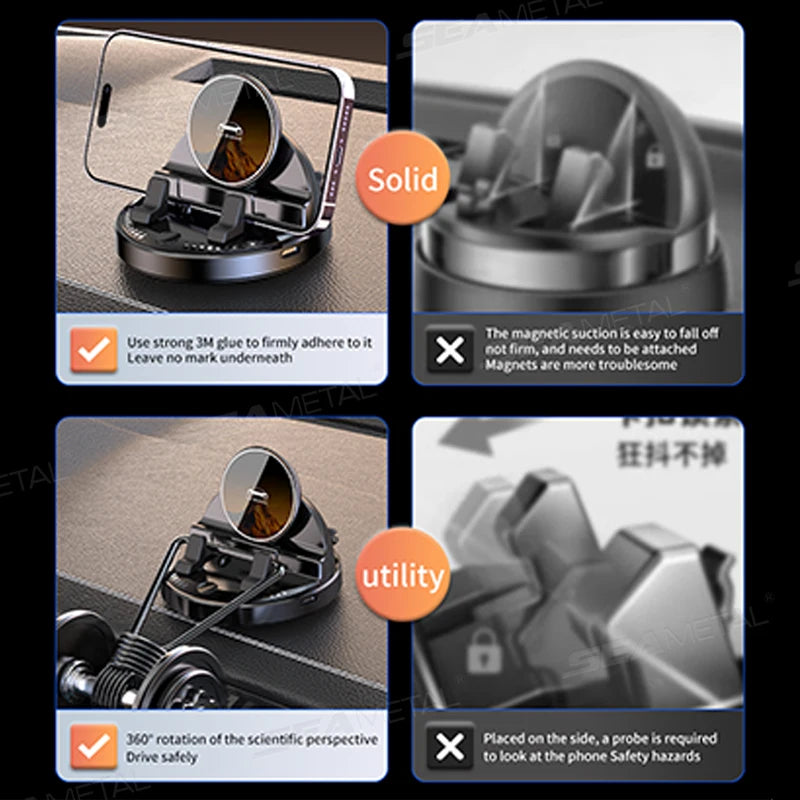 SEAMETAL Car Phone Holder Mount 360° Rotatable Wireless Charger