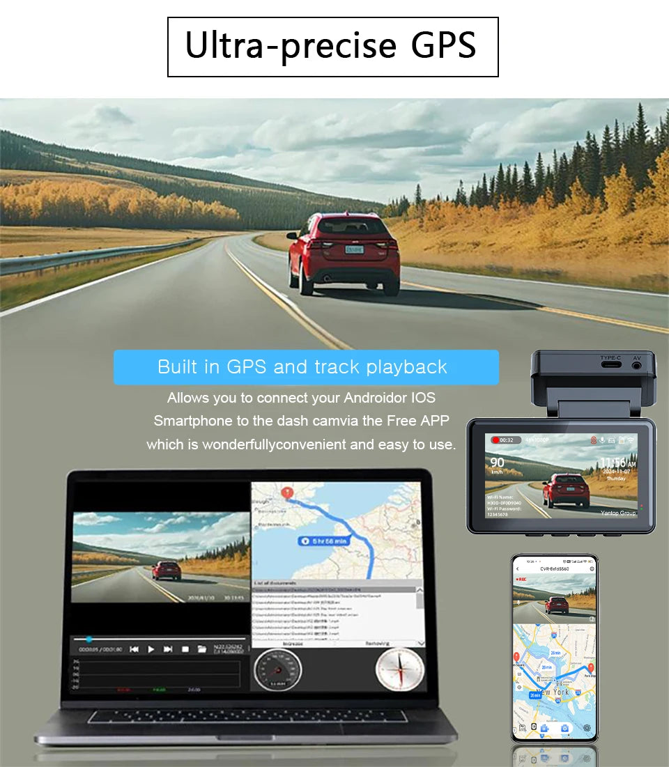 E-ACE Dash Cam 4K 3 Inch Mini Car Dvr Dual Lens