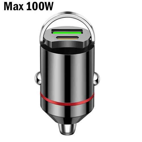 Mini 100W Car Charger Type C Dual USB Fast Charging