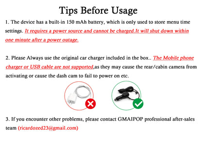 Framefox 3Channel Dash Cam  Black Box 3 Cameras