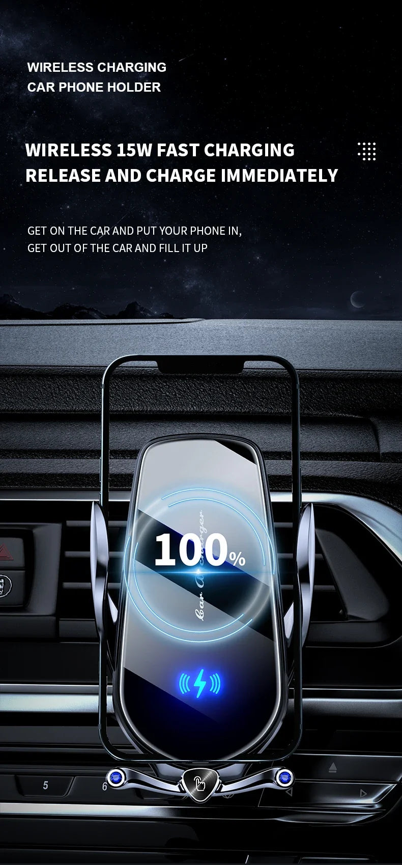 Car Phone Holder 15W Wireless Fast Charger Magnetic Charger