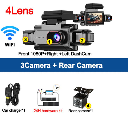 360°Auto Camera 1080P Video Recorder 3/4 Lens WIFI DashCam