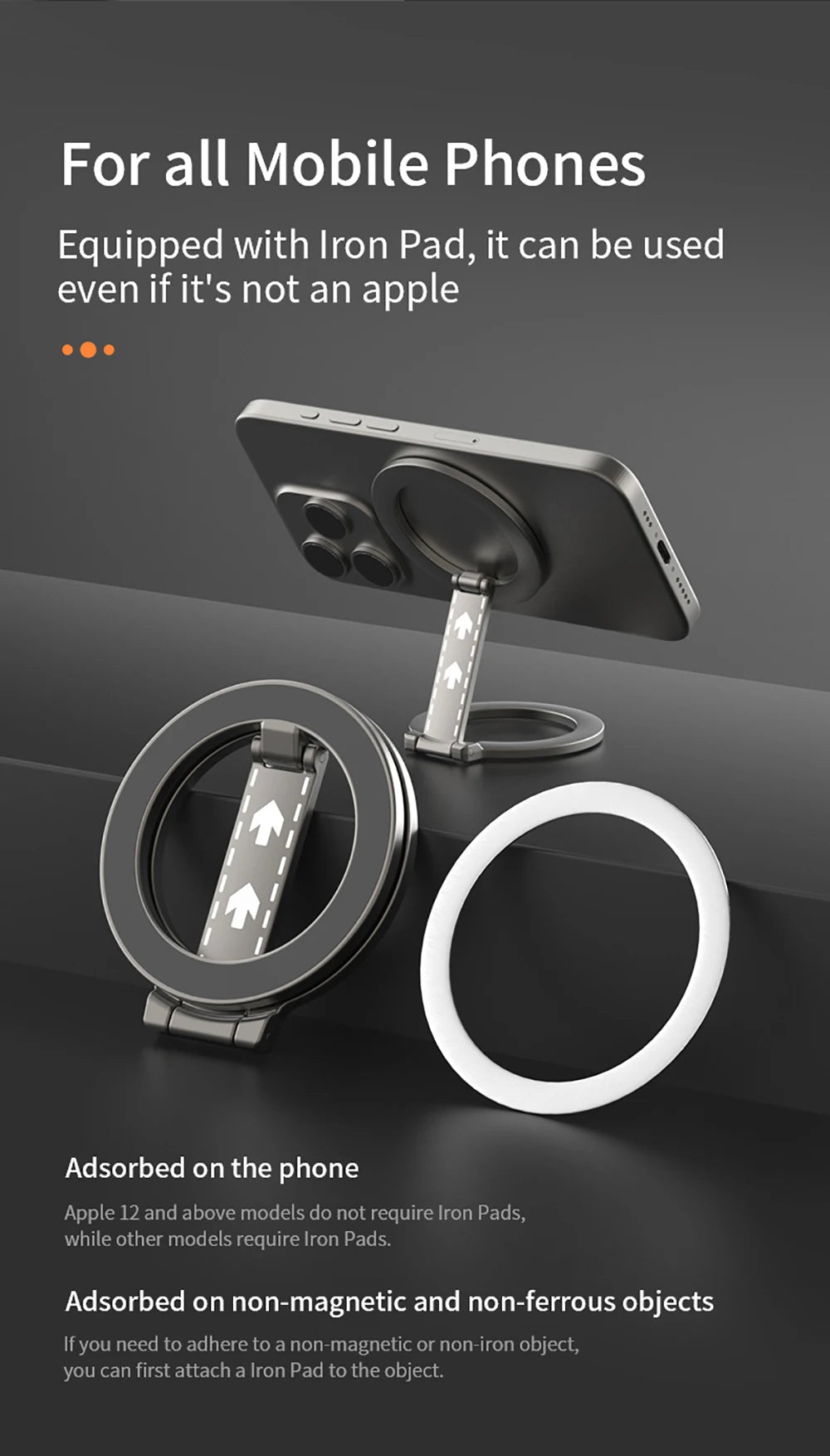 Double-Sided Magnetic Attraction Cell Phone Circular Holder