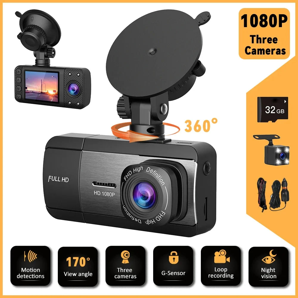 Newes 3Camera 1080P HD Dash Cam Hide Car Recording Camera
